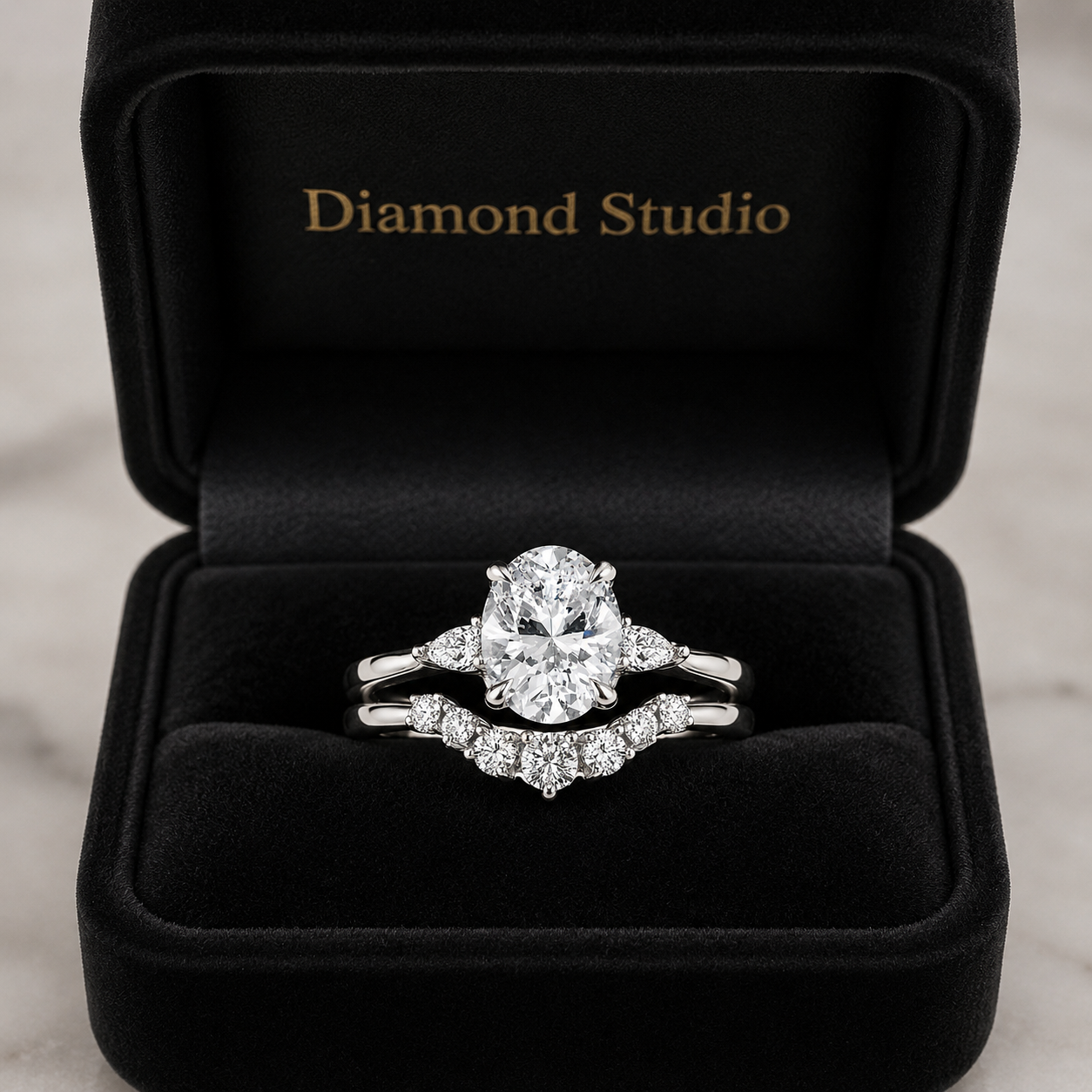 2.00 CT Aria Contoured Lab-Grown Diamond 2PCS Bridal Set in 14K White Gold – Three-Stone Matching Wedding Ring Design