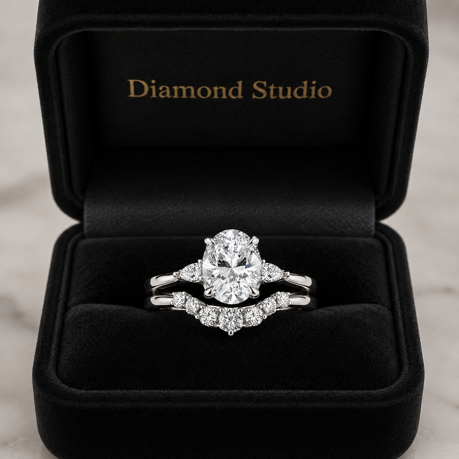 2.00 CT Aria Contoured Lab-Grown Diamond 2PCS Bridal Set in 14K White Gold – Three-Stone Matching Wedding Ring Design