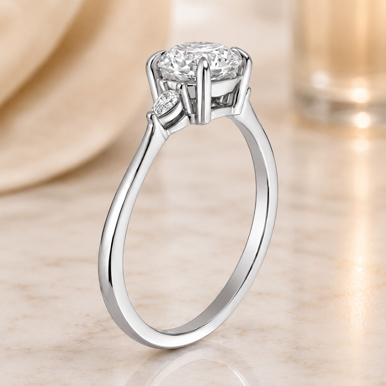 2.00 CT Aria Contoured Lab-Grown Diamond 2PCS Bridal Set in 14K White Gold – Three-Stone Matching Wedding Ring Design