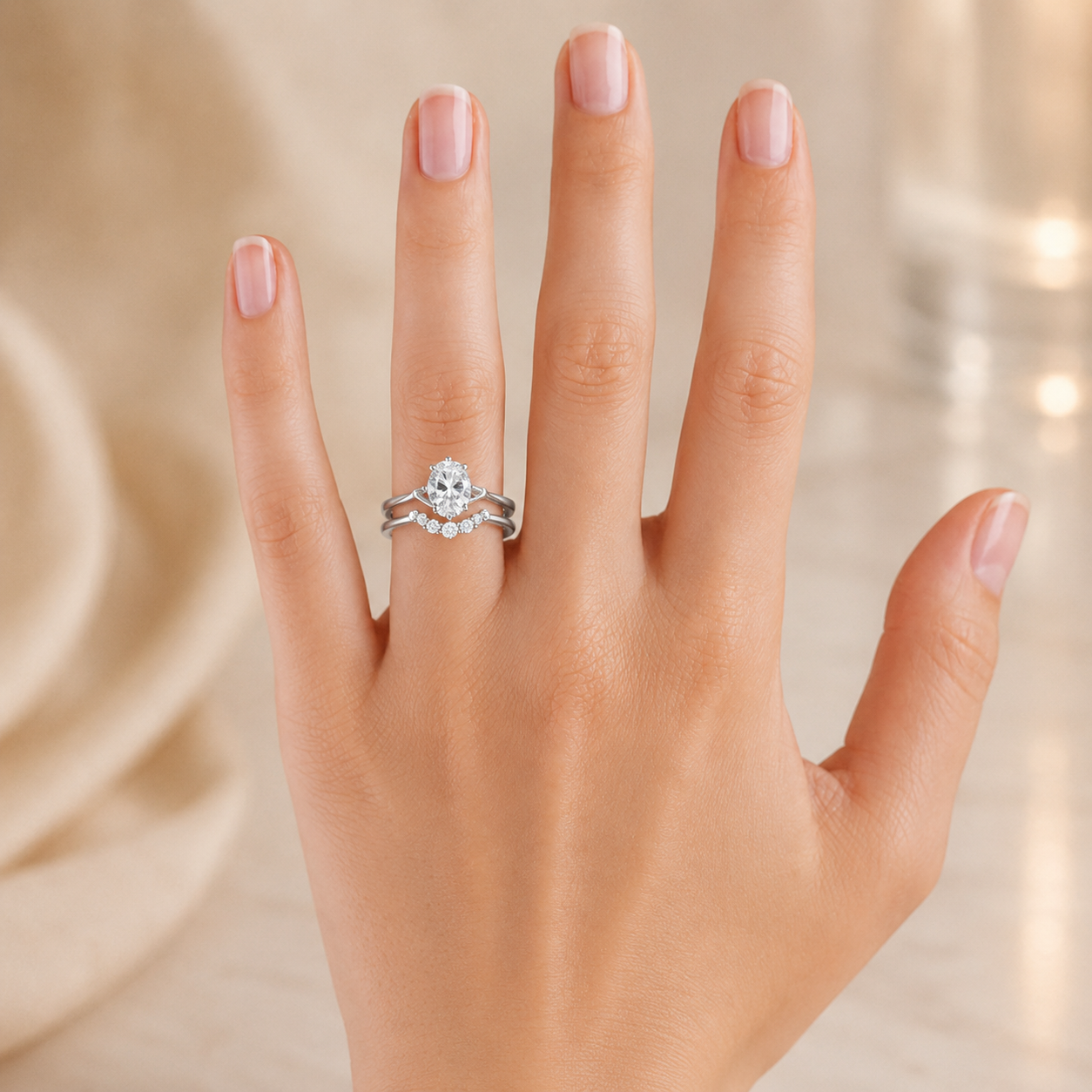 2.00 CT Aria Contoured Lab-Grown Diamond 2PCS Bridal Set in 14K White Gold – Three-Stone Matching Wedding Ring Design