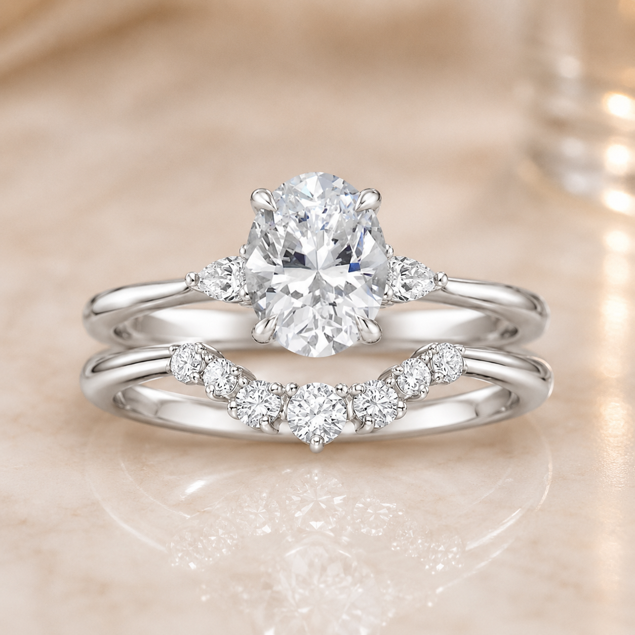 2.00 CT Aria Contoured Lab-Grown Diamond 2PCS Bridal Set in 14K White Gold – Three-Stone Matching Wedding Ring Design