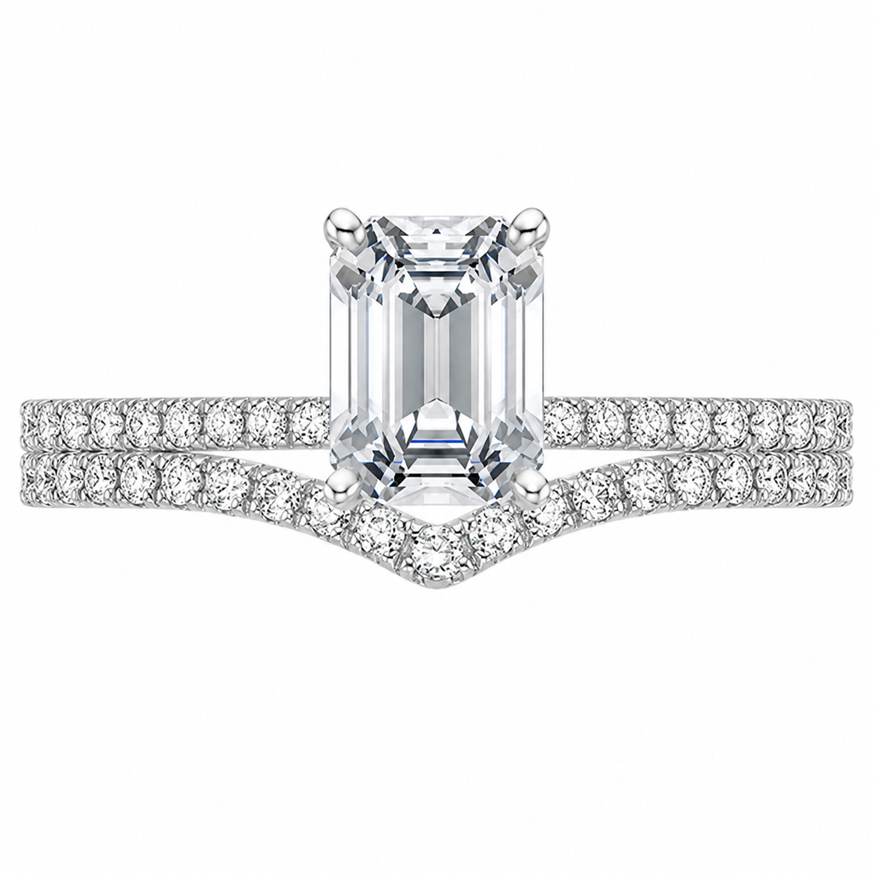 1.90 CT Ballad Lab-Grown Diamond 2PCS Bridal Set in 14K White Gold – Flair Scalloped Pavé Wedding Ring Design