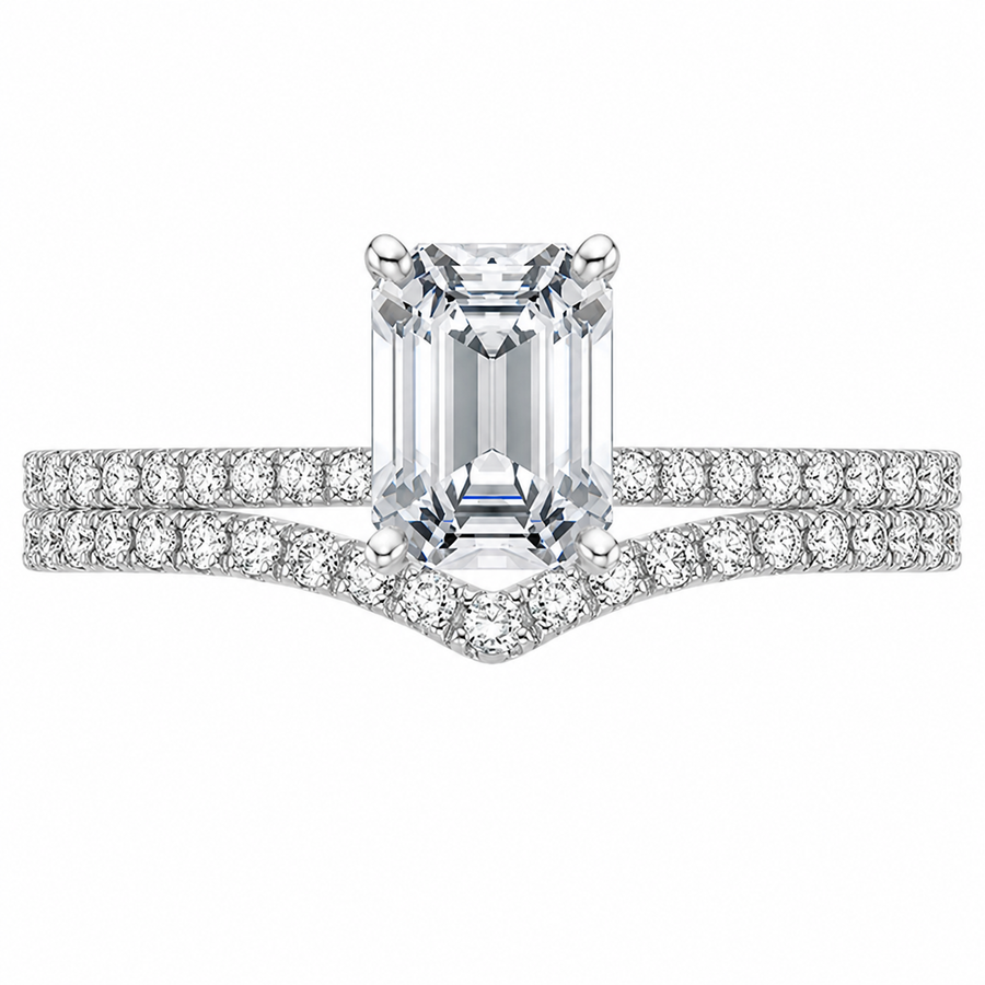 1.90 CT Ballad Lab-Grown Diamond 2PCS Bridal Set in 14K White Gold – Flair Scalloped Pavé Wedding Ring Design