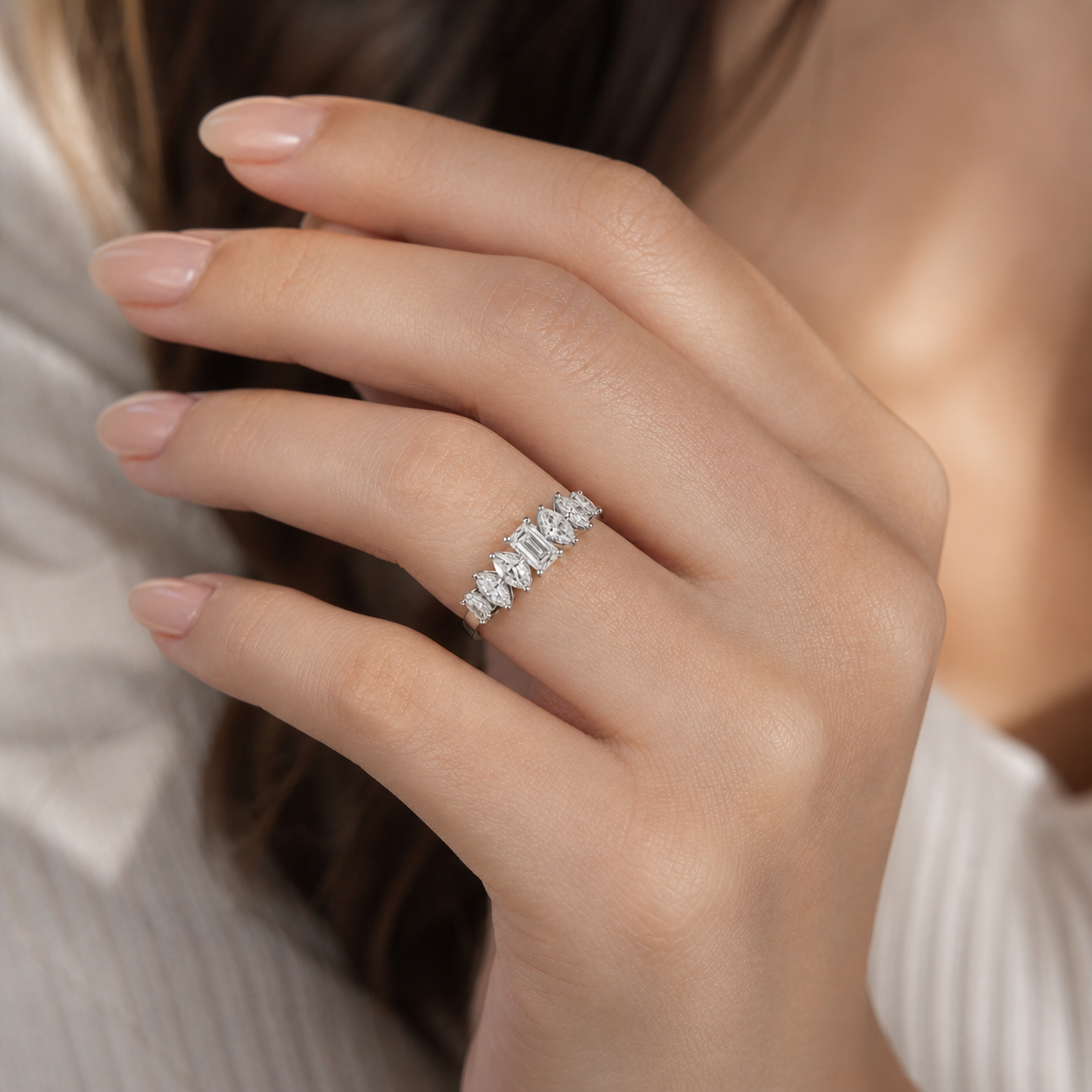 14K White Gold Lab-Grown Diamond Eternity Wedding Band Ring (1.10 CTW – D–F / VS1–VS2)