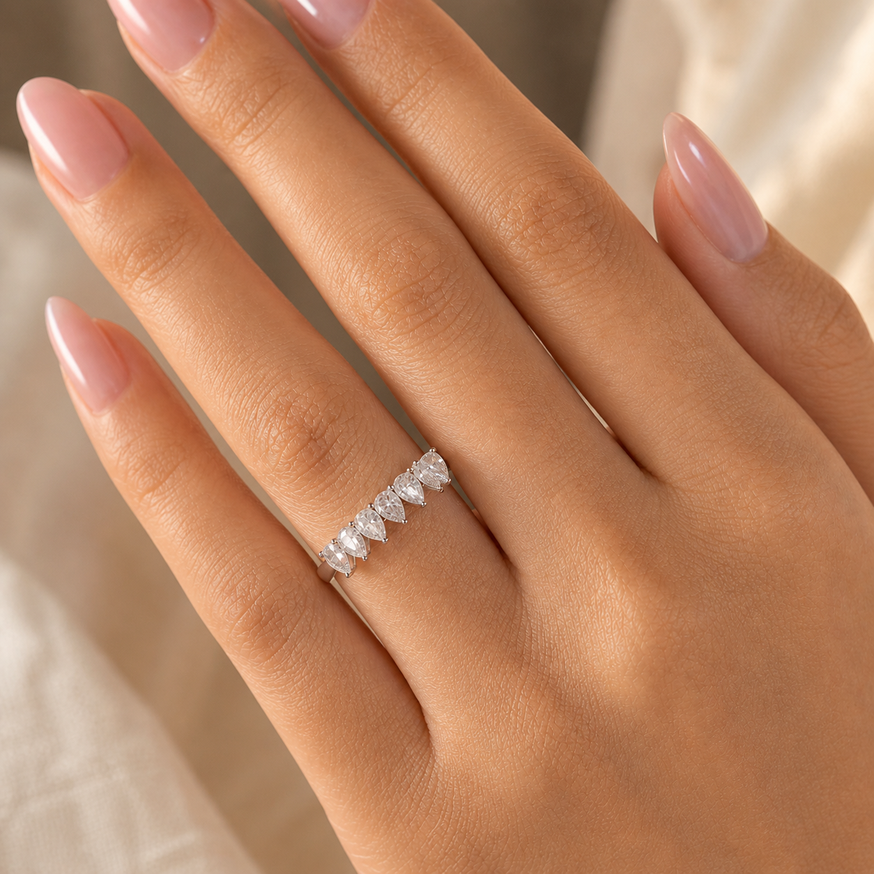 14K White Gold Lab-Grown Diamond Half Eternity Fashion Ring (1.15 CTW – D–F / VS1–VS2)