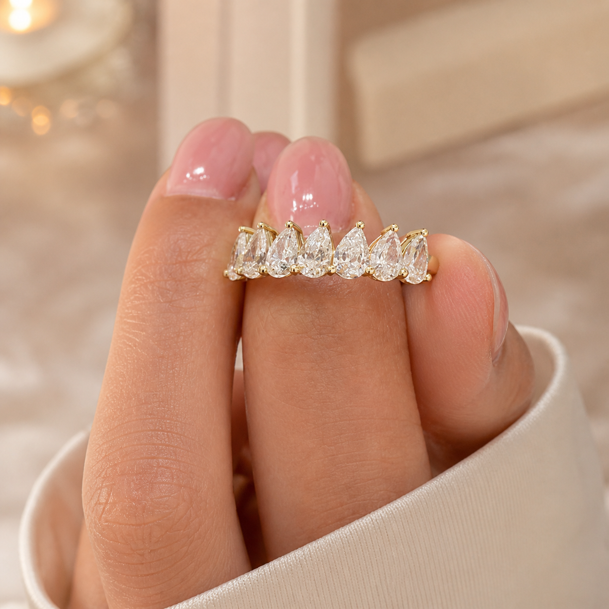 14K White Gold Lab-Grown Diamond Half Eternity Fashion Ring (1.15 CTW – D–F / VS1–VS2)