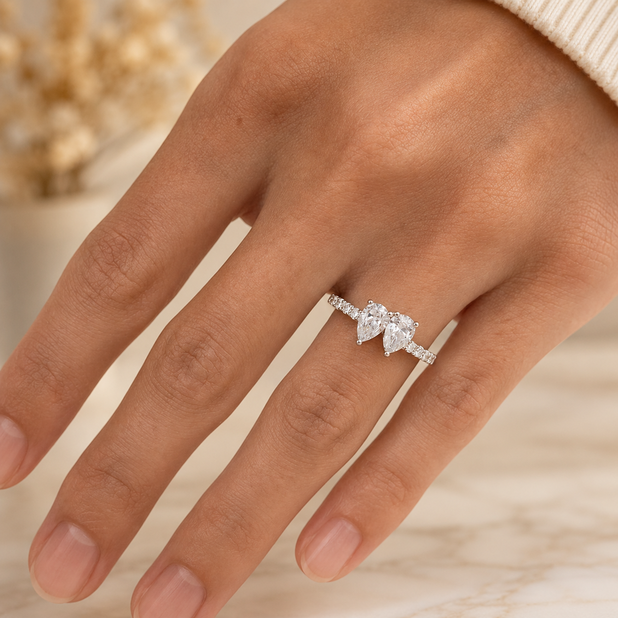 1.25 CT Two-Stone Lab-Grown Diamond Fashion Ring in 14K White Gold (D–F / VS1–VS2)