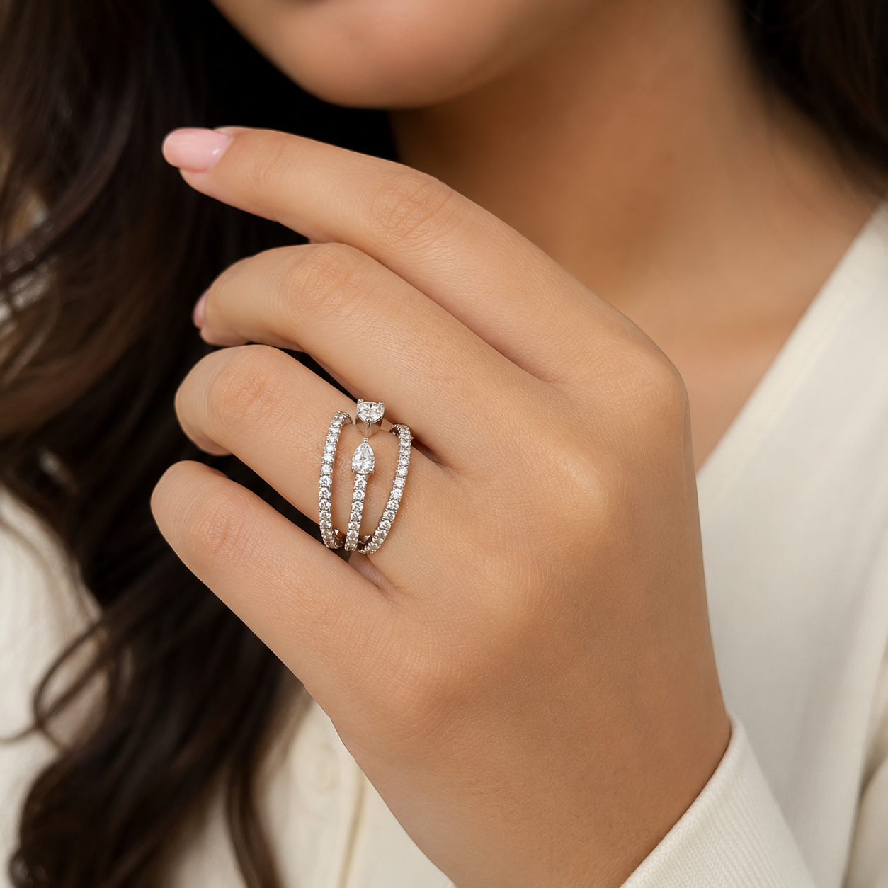 1.50 CT Round Lab-Grown Diamond Statement Ring in 14K White Gold (D–F / VS1–VS2)