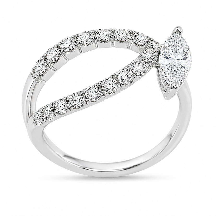 1.00 CT Round Lab-Grown Diamond Statement Ring in 14K White Gold (D–F / VS1–VS2)