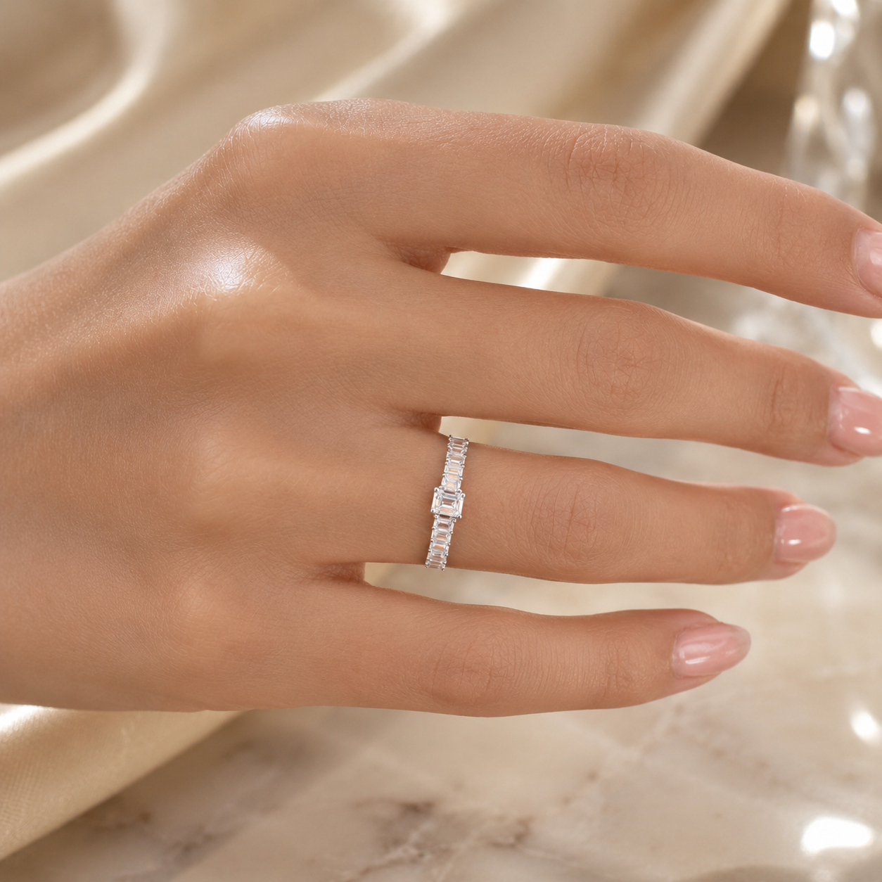 1.55 CT Lab-Grown Diamond Half Eternity Ring in 14K White Gold (D–F / VS1–VS2)