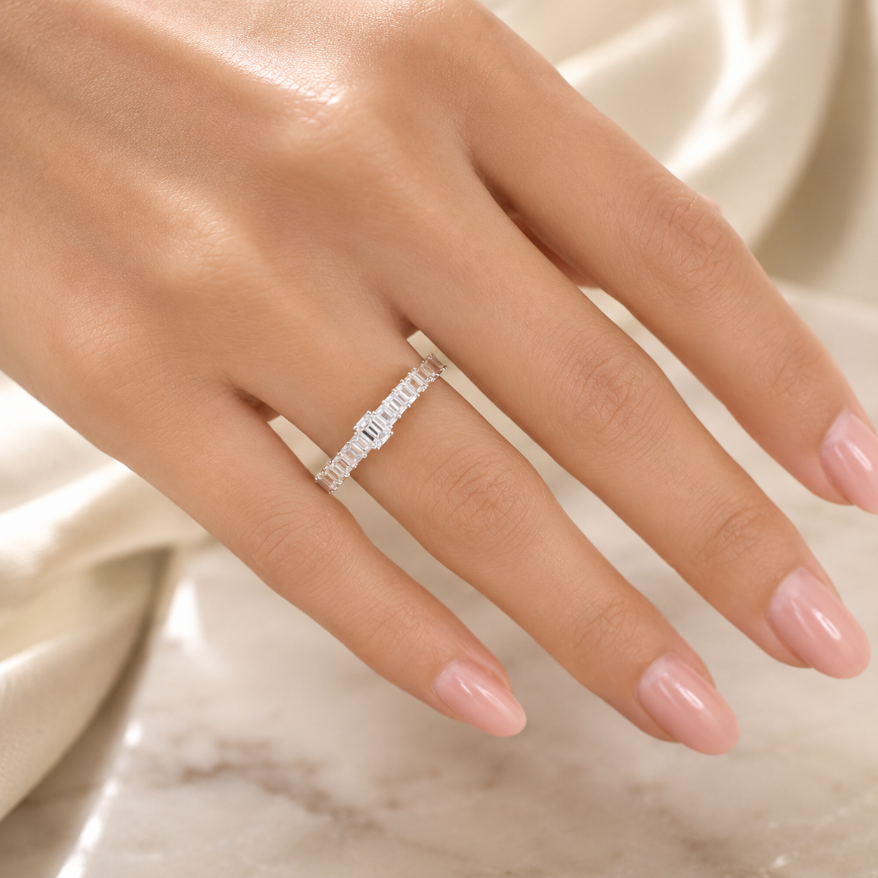 1.55 CT Lab-Grown Diamond Half Eternity Ring in 14K White Gold (D–F / VS1–VS2)