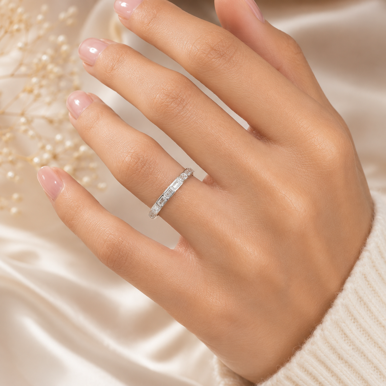 1.20 CT Lab-Grown Diamond Half Eternity Ring in 14K White Gold (D–F / VS1–VS2)
