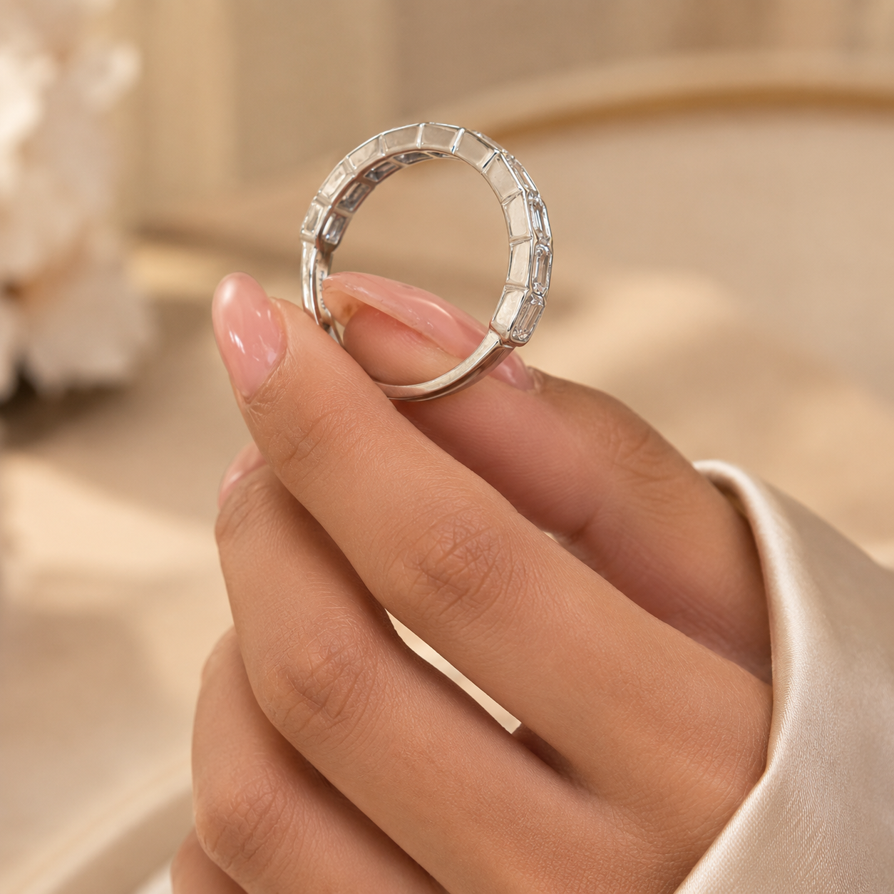 1.20 CT Lab-Grown Diamond Half Eternity Ring in 14K White Gold (D–F / VS1–VS2)