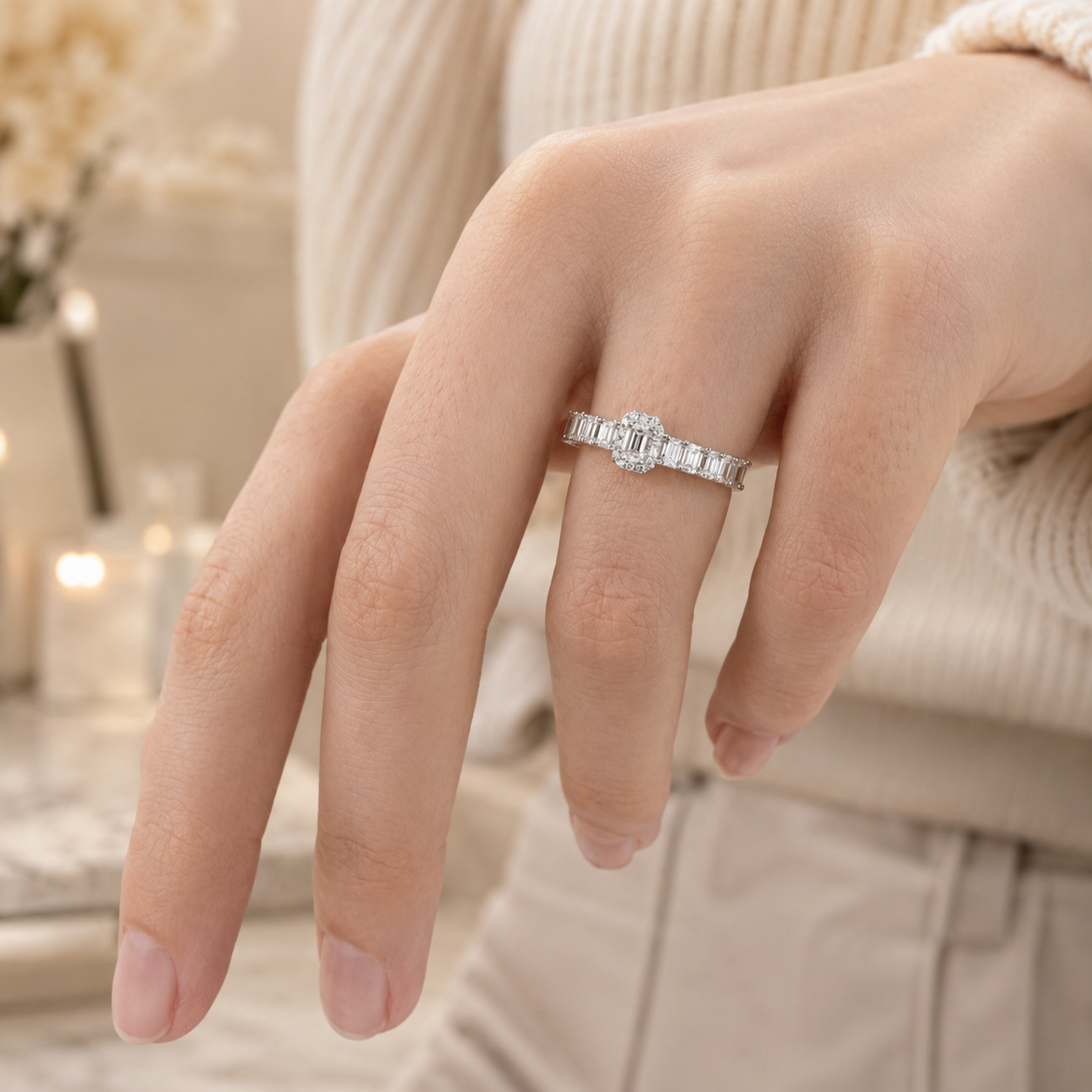 1.50 CT Lab-Grown Diamond Band Fashion Ring in 14K White Gold (D–F / VS1–VS2)