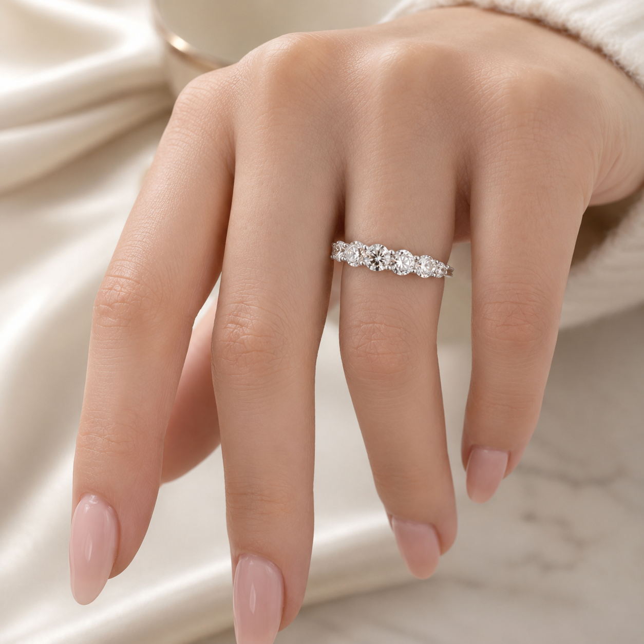 1.30 CT Lab-Grown Diamond Stackable Fashion Ring in 14K White Gold (D–F / VS1–VS2)