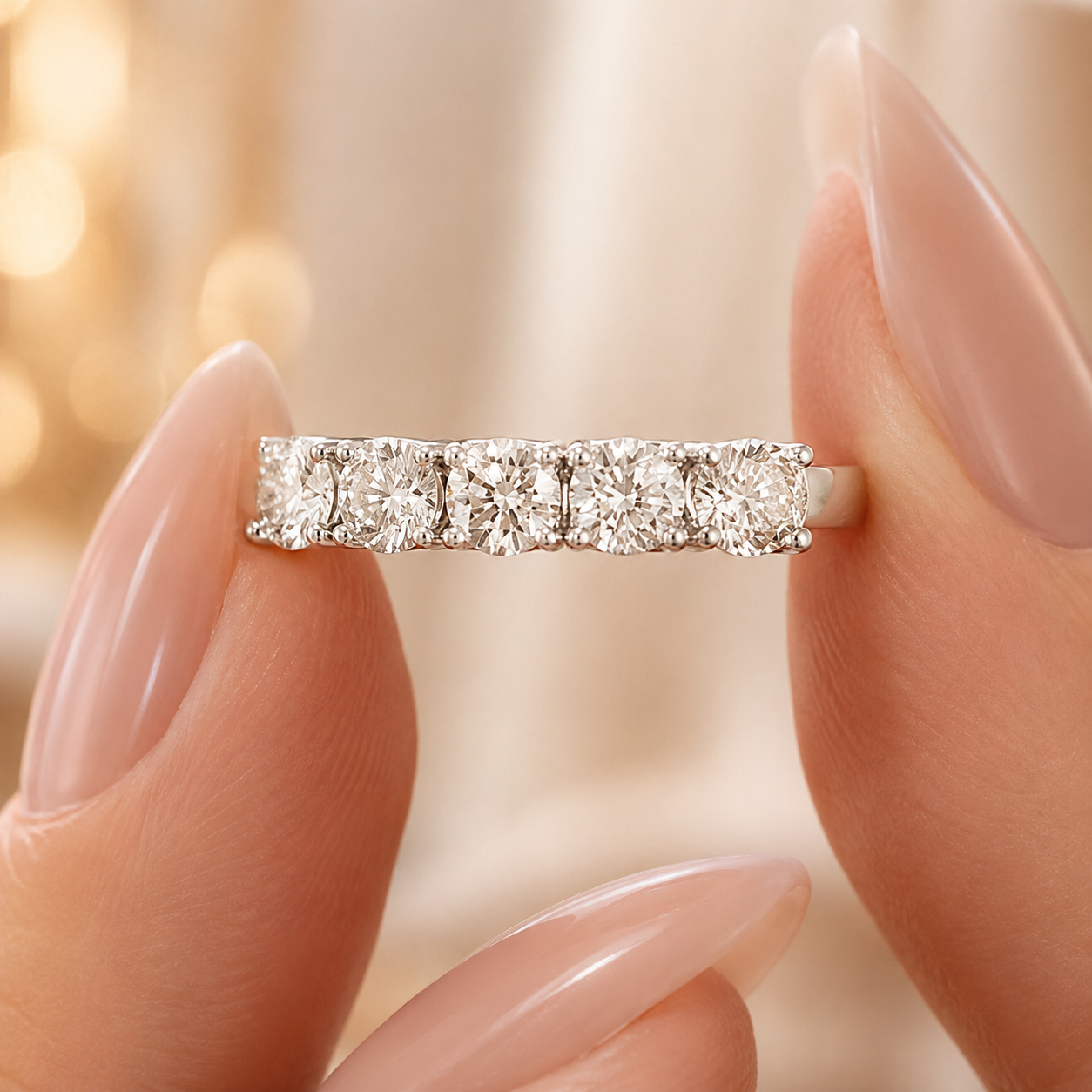 1.00 CT 5-Stone Lab-Grown Diamond Fashion Ring in 14K White Gold (D–F / VS1–VS2)