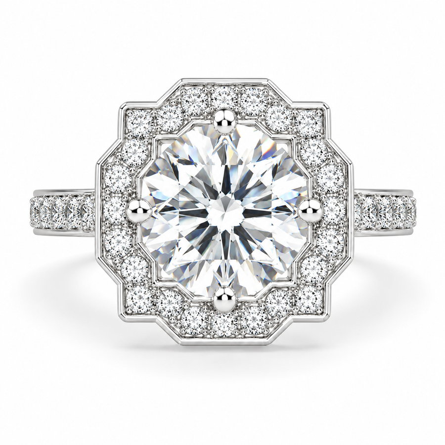 Amalia 4 Carat Round Cut Lab-Grown Diamond Halo Pavé Engagement Ring