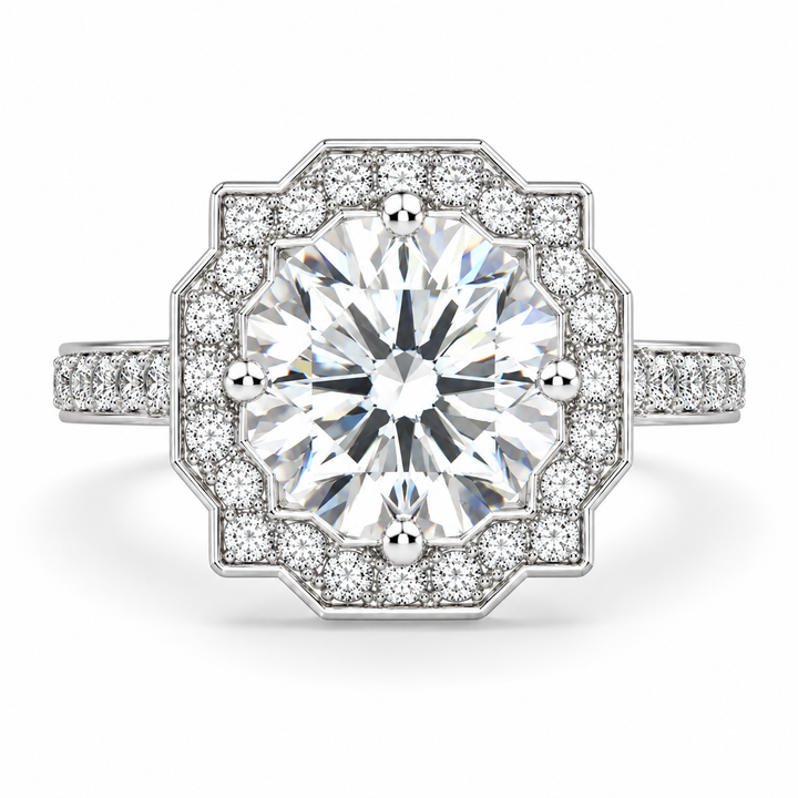 Amalia 5 Carat Round Cut Lab-Grown Diamond Halo Pavé Engagement Ring
