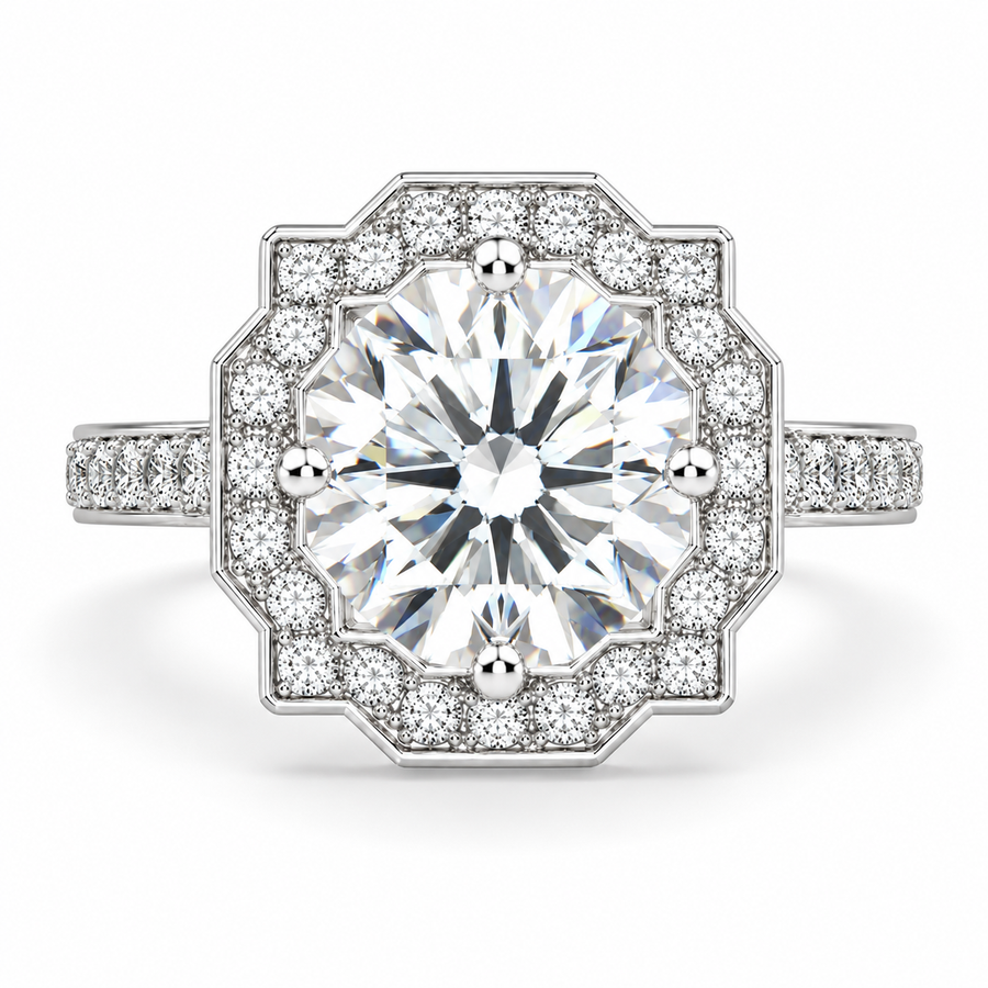 Amalia 5 Carat Round Cut Lab-Grown Diamond Halo Pavé Engagement Ring