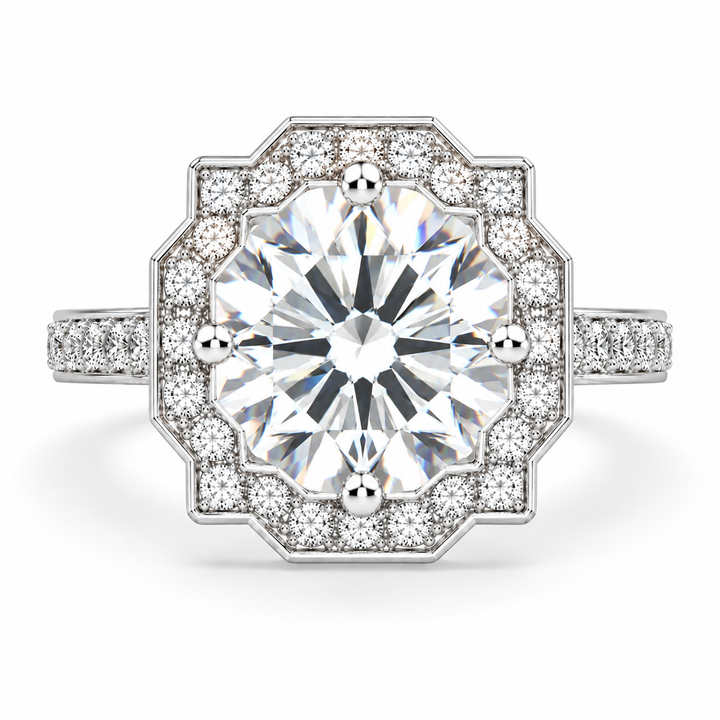 Amalia 7 Carat Round Cut Lab-Grown Diamond Halo Pavé Engagement Ring