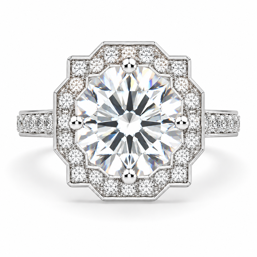Amalia 7 Carat Round Cut Lab-Grown Diamond Halo Pavé Engagement Ring