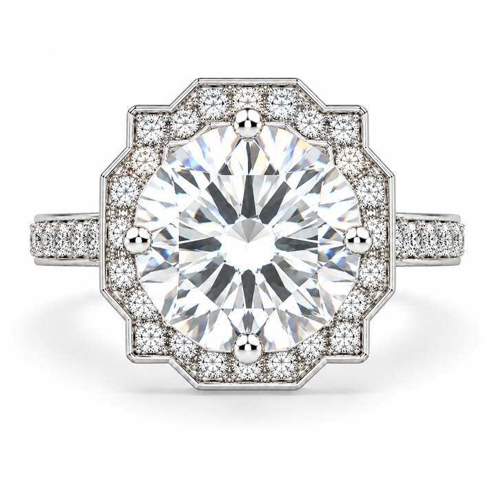 Amalia 6 Carat Round Cut Lab-Grown Diamond Halo Pavé Engagement Ring