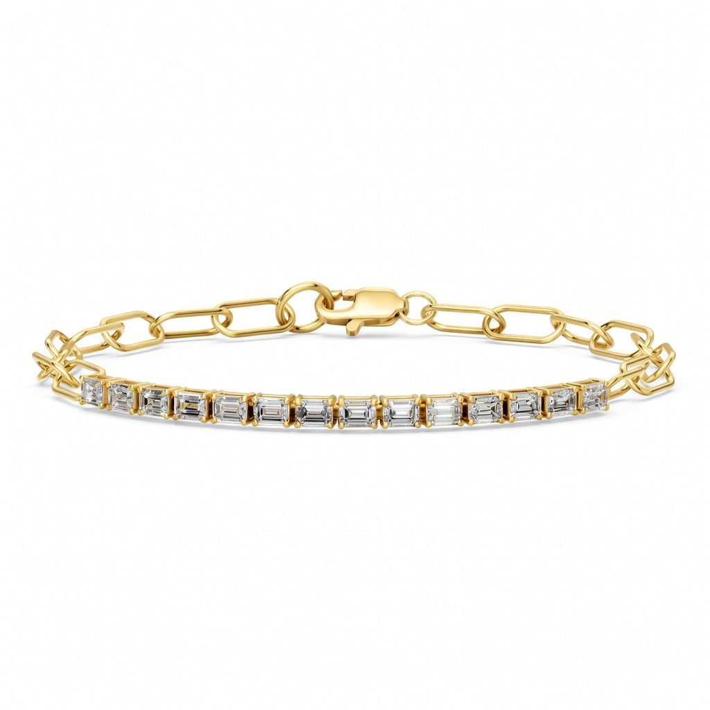 2.13 Carat Emerald Cut Diamond Chain Bracelet VS1 D F White Gold 14k
