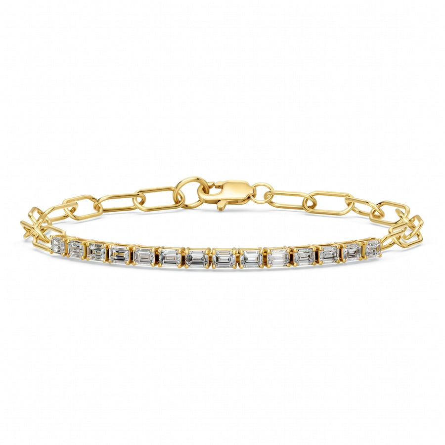 1.76 Carat Emerald Cut Diamond Chain Bracelet VS1 D F White Gold 14k
