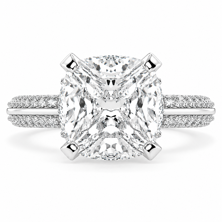Daria 6.75 Carat Cushion Cut Pave 6 Prong Engagement Ring
