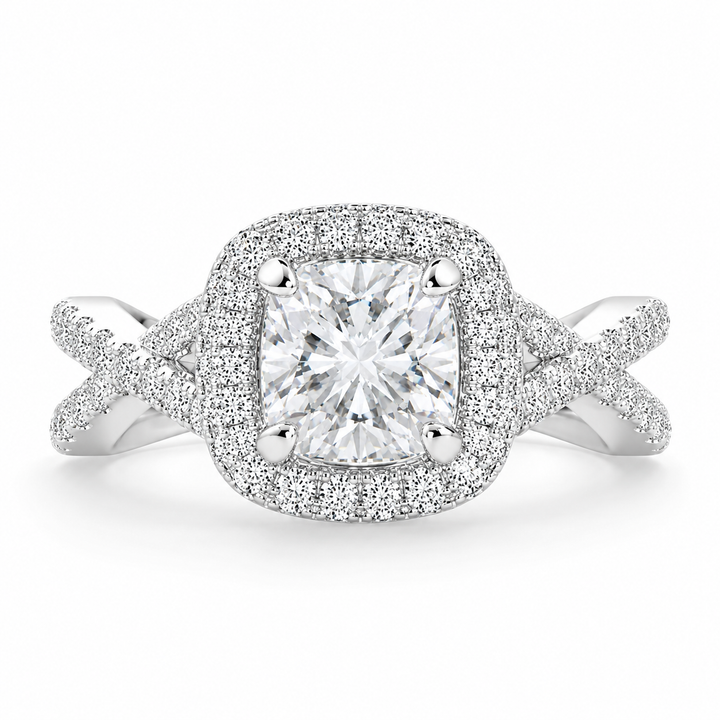 Ophelia 2.35 Carat Cushion Cut Pave Halo Split Shank Engagement Ring