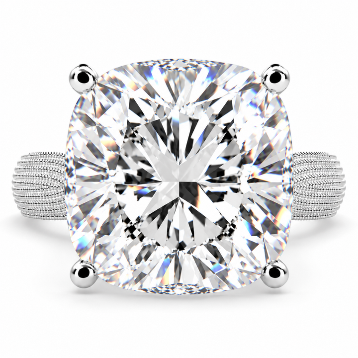 Valentina 7 Carat Cushion Cut Solitaire Tapered Milgrain Engagement Ring