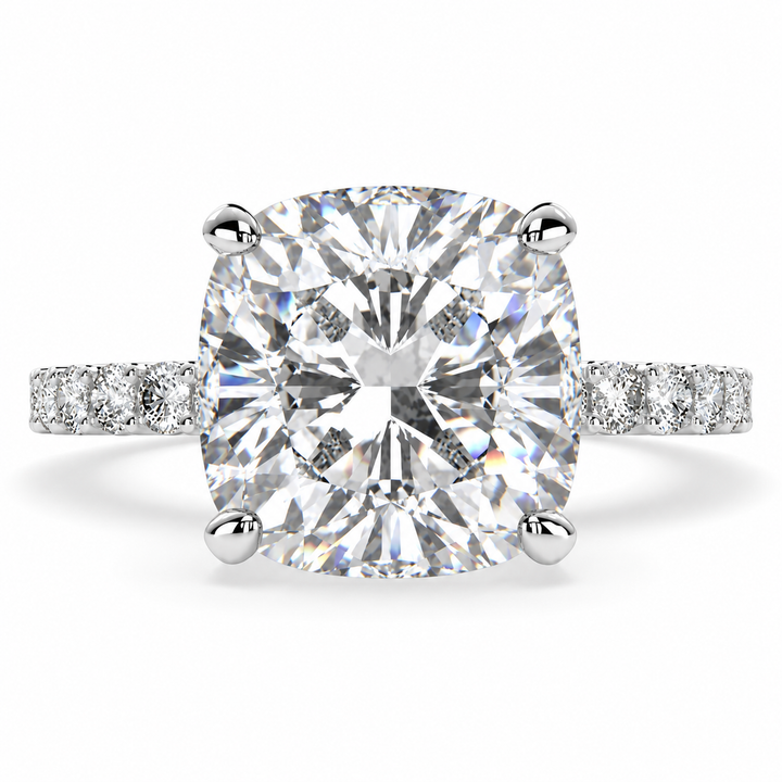 Lavinia 6.35 Carat Cushion Cut Side Stone 4 Prong Engagement Ring