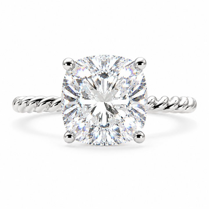Renata 5 Carat Cushion Cut Solitaire Rope Engagement Ring