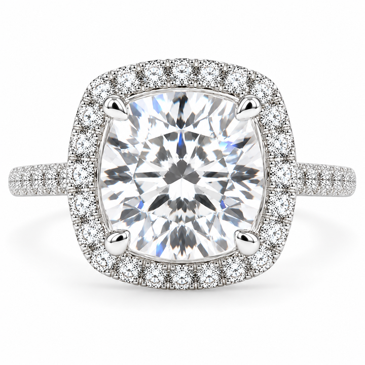 Isadora 7.4 Carat Cushion Cut Halo Pave Engagement Ring