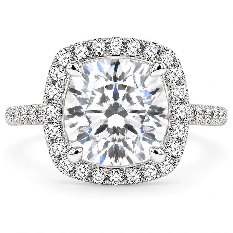 Isadora 7.4 Carat Cushion Cut Halo Pave Engagement Ring