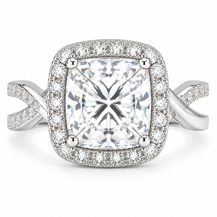Celestina 7.35 Carat Princess Cut Halo Pave Split Shank Engagement Ring