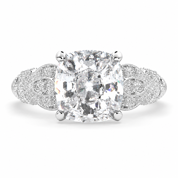 Nadia 5.15 Carat Cushion Cut Pave Milgrain Engagement Ring