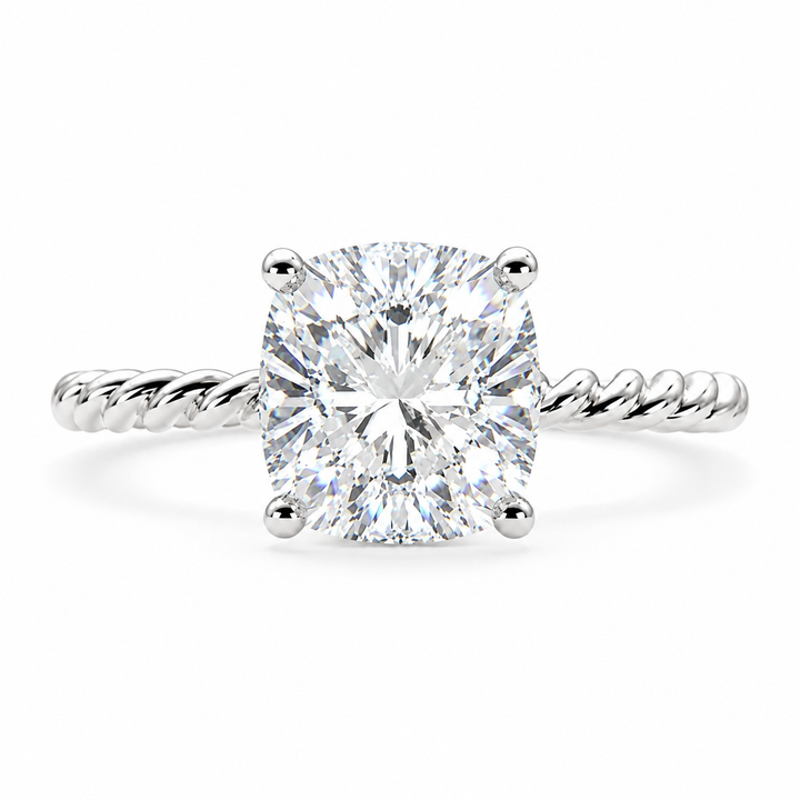 Renata 4 Carat Cushion Cut Solitaire Rope Engagement Ring