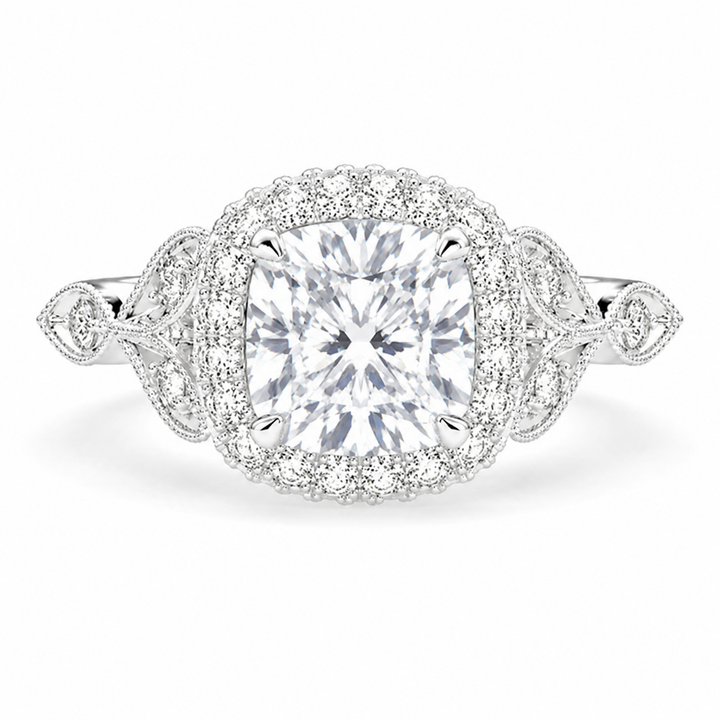 Ada 2.35 Carat Cushion Cut Halo Pave Engagement Ring