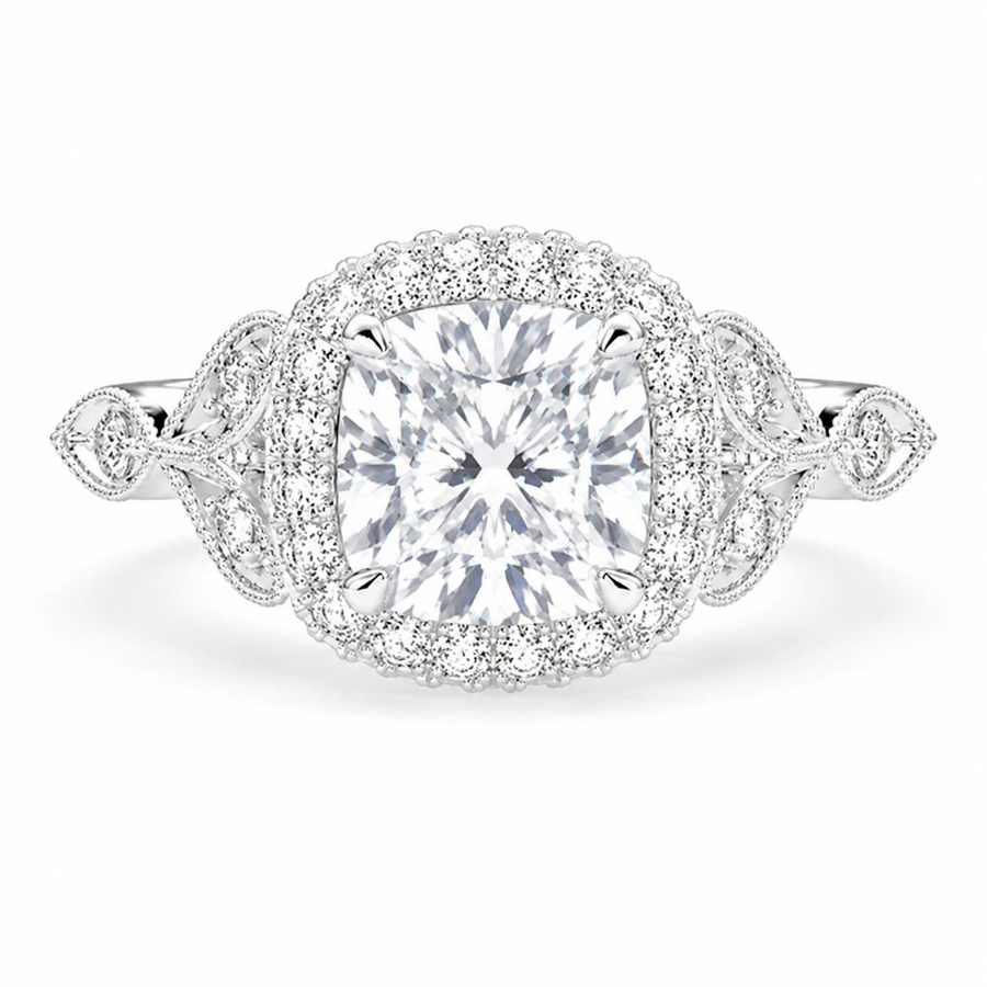Ada 2.35 Carat Cushion Cut Halo Pave Engagement Ring