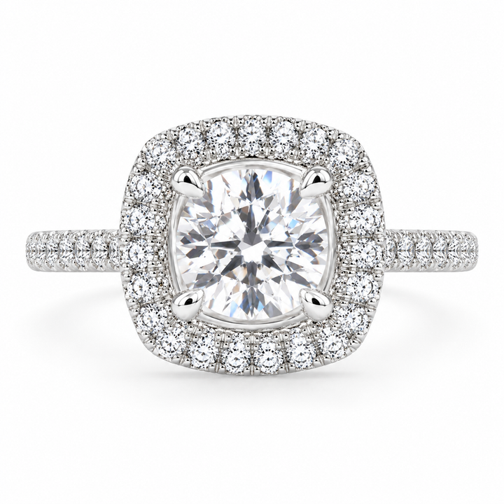 Isadora 1.4 Carat Cushion Cut Halo Pave Engagement Ring