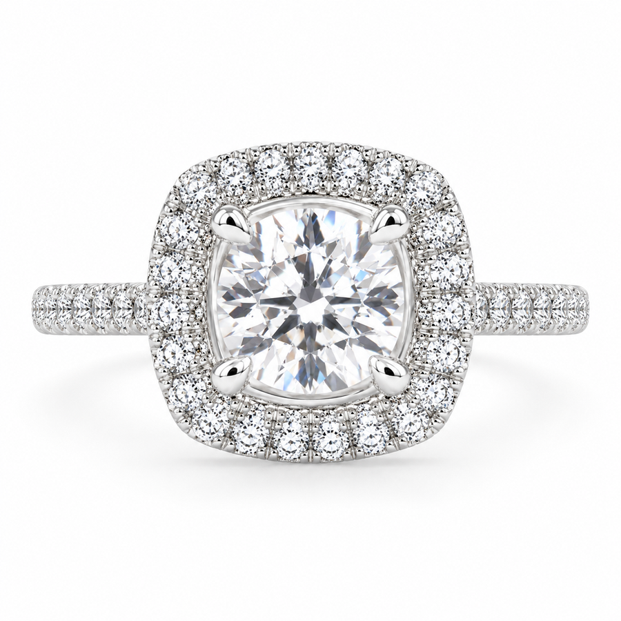 Isadora 1.4 Carat Cushion Cut Halo Pave Engagement Ring