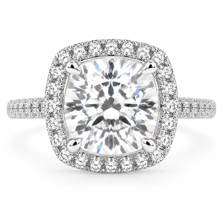 Isadora 6.4 Carat Cushion Cut Halo Pave Engagement Ring