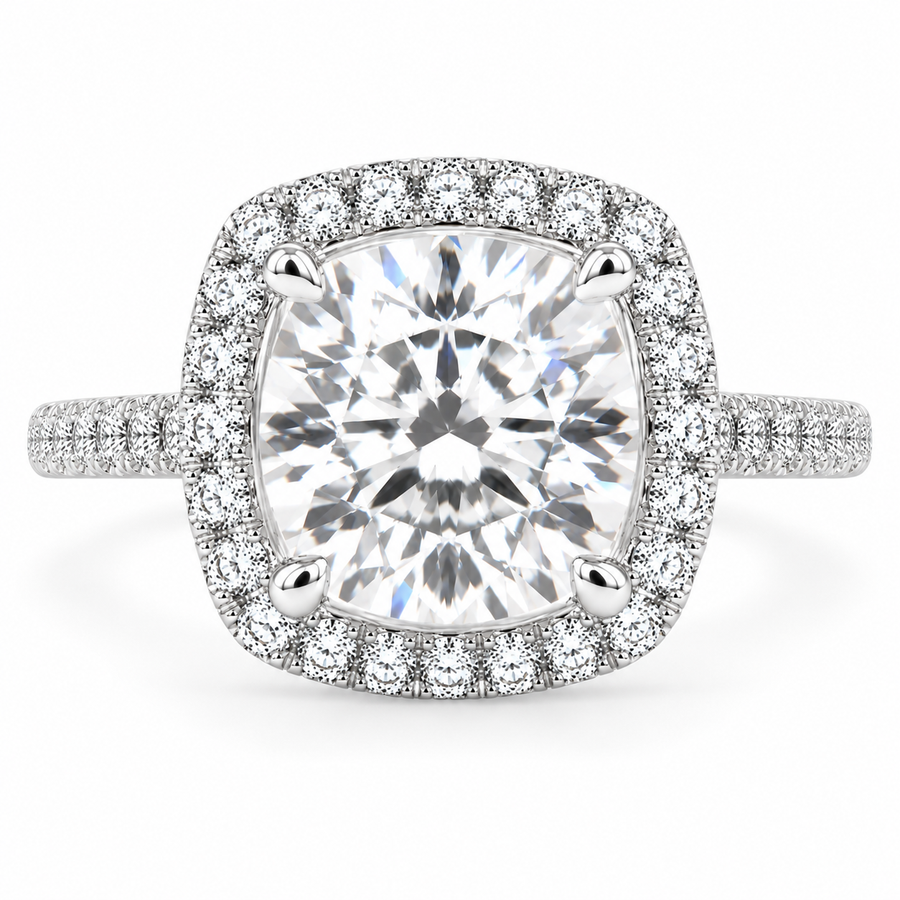 Isadora 6.4 Carat Cushion Cut Halo Pave Engagement Ring