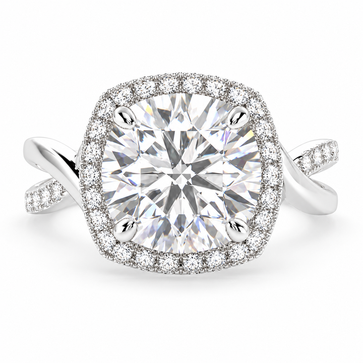Celestina 5.35 Carat Round Cut Halo Pave Split Shank Engagement Ring