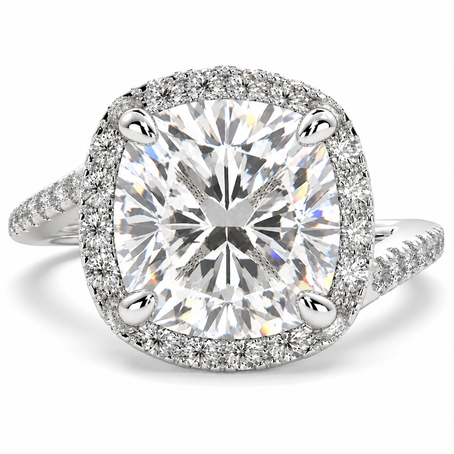 Paloma 7.35 Carat Cushion Cut Pave Halo Engagement Ring