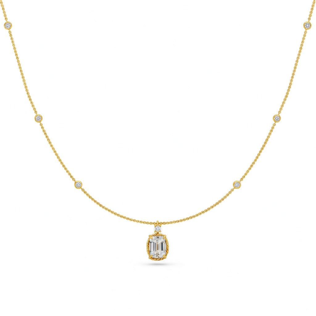1.23 Ct Emerald Round Cut Diamond Pendant Necklace VS1 D-F White Gold 14k