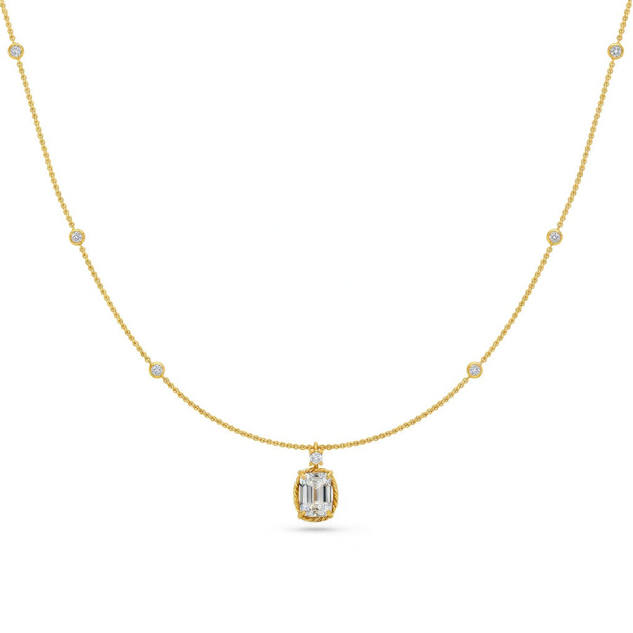 1.23 Ct Emerald Round Cut Diamond Pendant Necklace VS1 D-F White Gold 14k