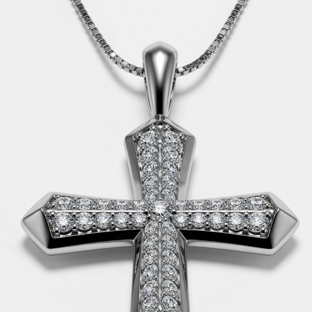 1.00 CTW Round Lab-Grown Diamond Double Row Cross Pendant (D–F / VS1–VS2, IGI Certified)