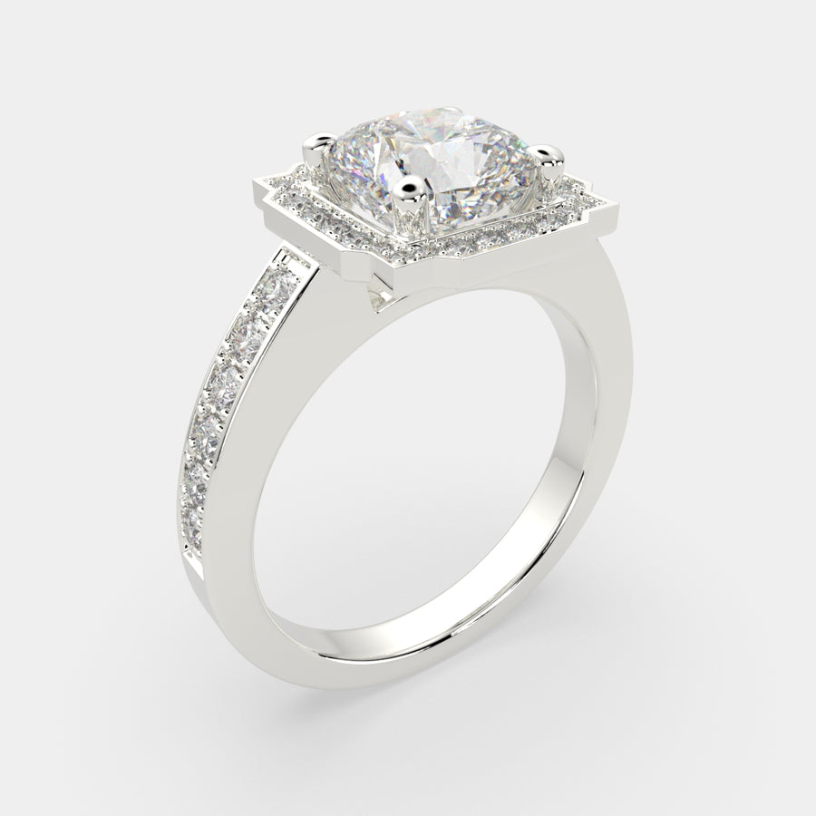 Amalia 1.5 Carat Cushion Cut Halo Pave Engagement Ring